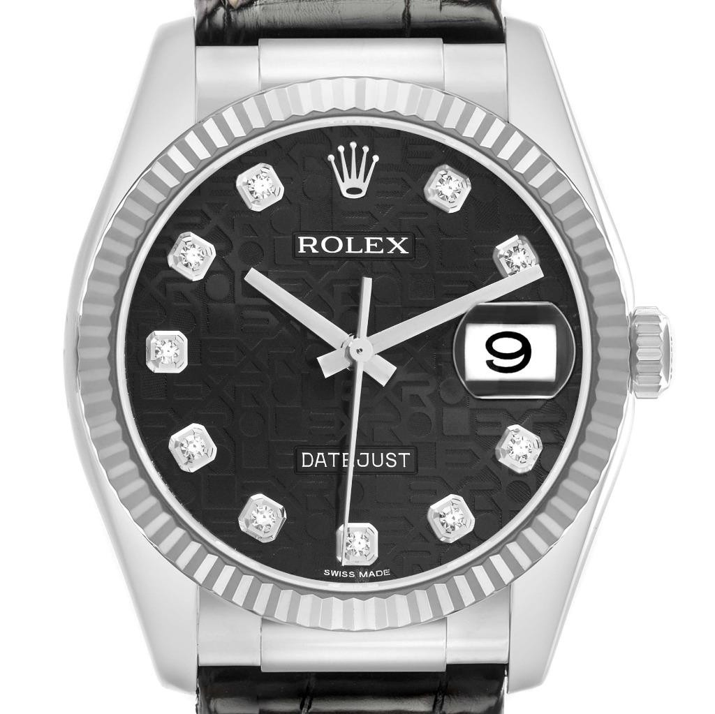 Rolex Datejust 36 White Gold Anniversary Diamond Dial Mens Watch 116139 Box Card