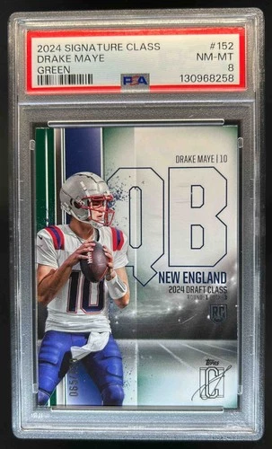 2024 Topps Signature Class Drake Maye RC Green #/150 Patriots PSA 8