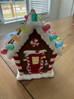 2008 Hallmark Christmas Gumdrop Gingerbread House w Lights & Music Ceramic 8''