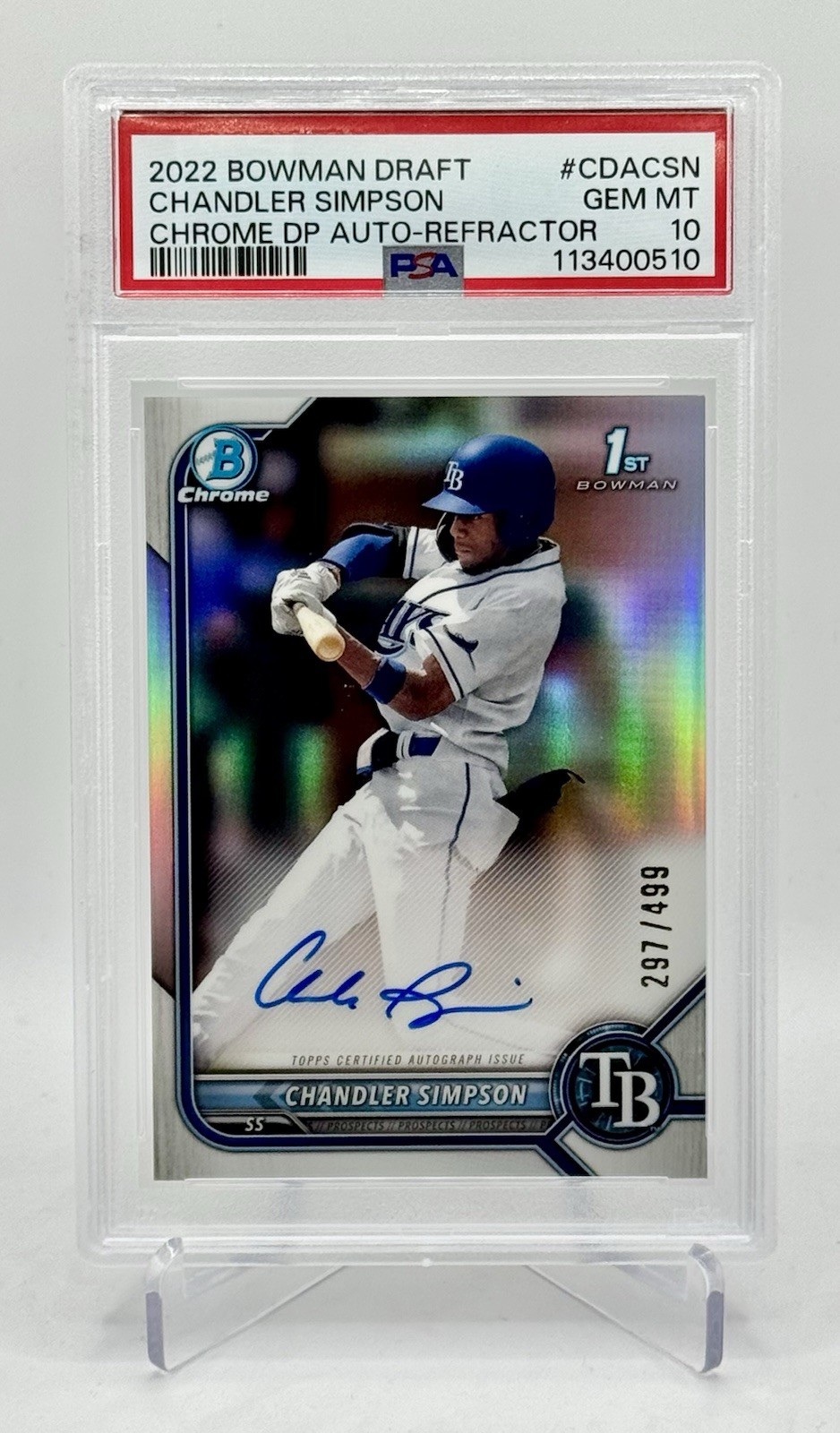 PSA 10 Chandler Simpson 2022 Bowman Draft Chrome 1st Auto RC Refractor /499