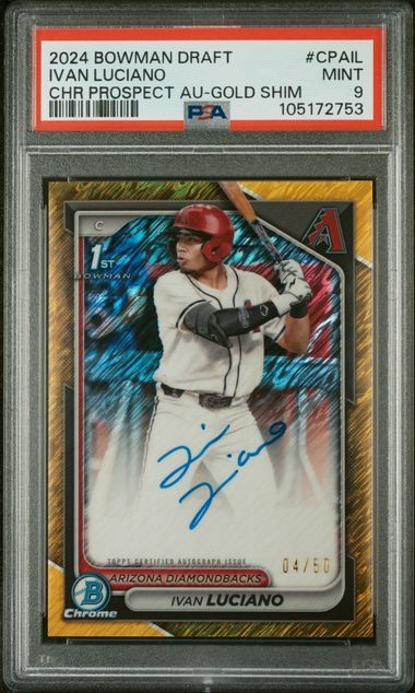 2024 BOWMAN DRAFT CHROME PROSPECT AUTOGRAPHS #CPAIL IVAN LUCIANO Gold /50 PSA 9