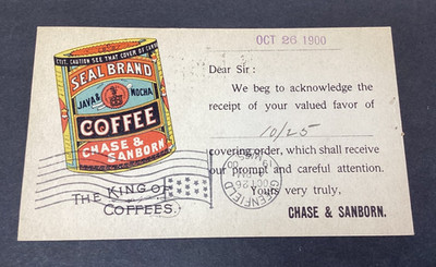 Chase & Sanborn Coffee 1900 Advertising Private Mailing Card 2 Flag Cancels