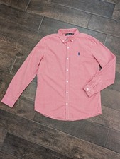 Ralph Lauren Men's L Red White Check Long Sleeve Button-Up Shirt 100 Cotton