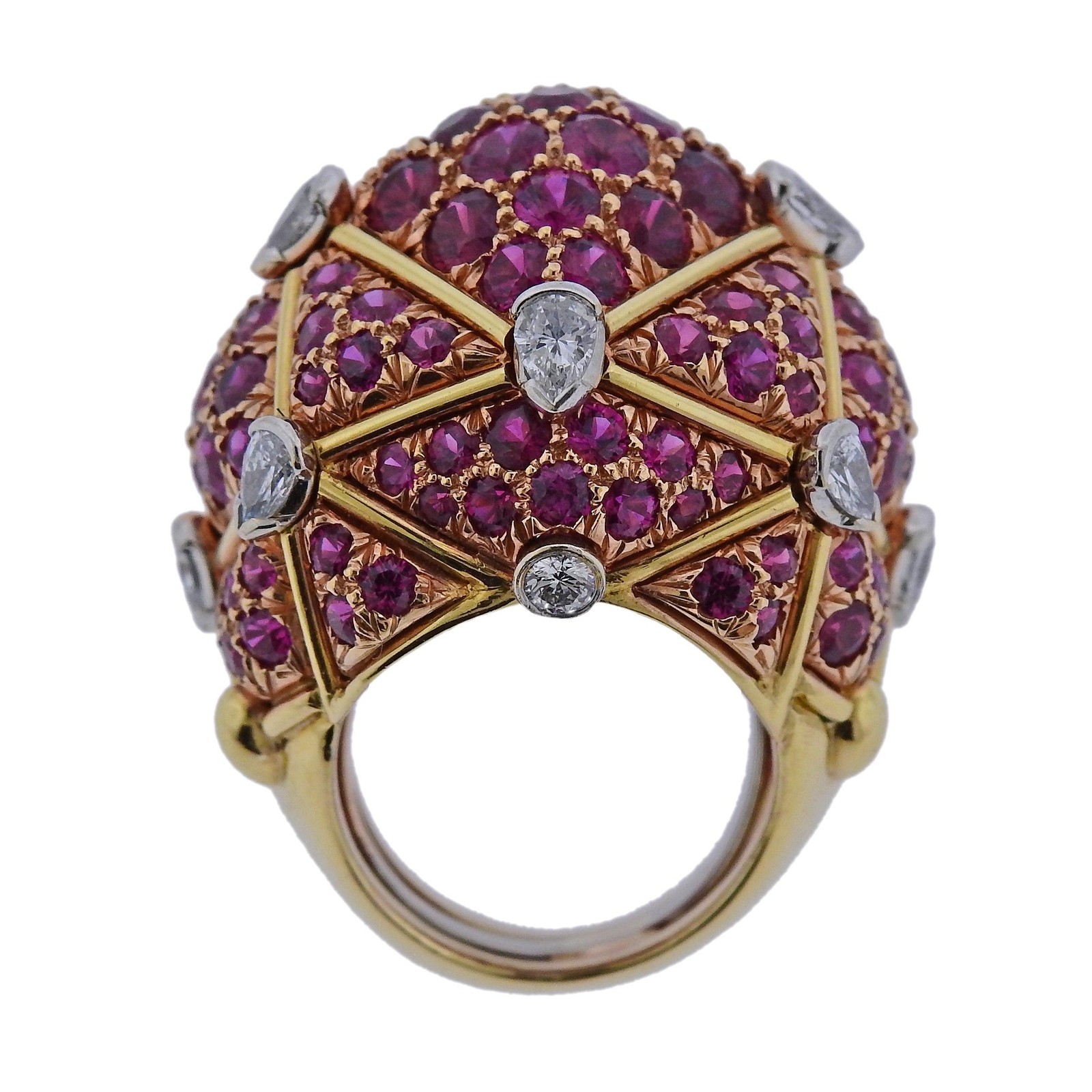 David Webb Geodesic Diamond Ruby Gold Platinum Do… - image 1