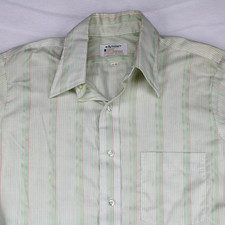 ARROW KENT Collection Vtg 70s 80s White Green Striped Btn SHIRT Men's S 15 32
