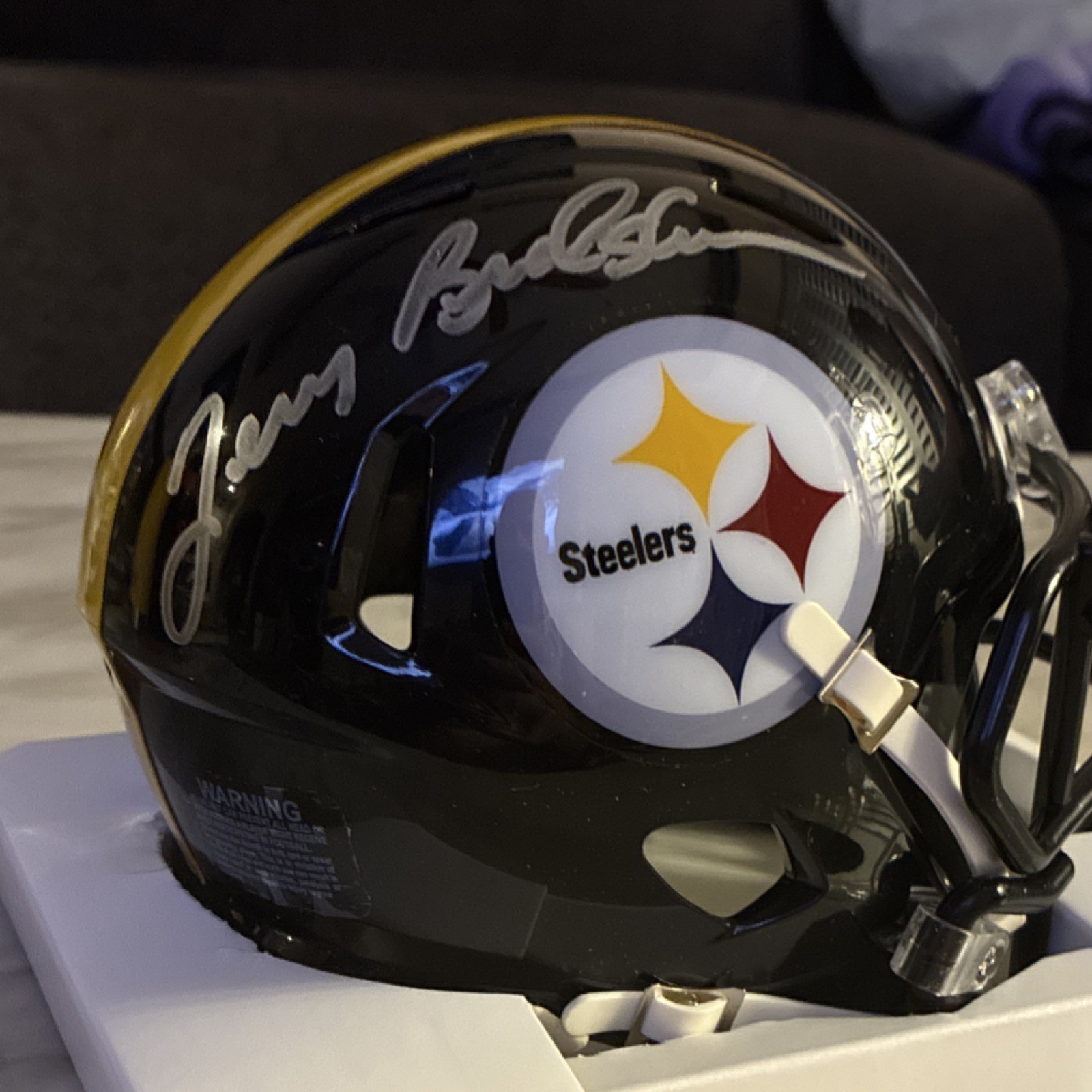 Jerome Bettis Autographed Signed Pittsburgh Steelers Terry Bradshaw mini Helmet player certified 