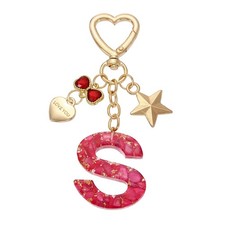 Cute Initial Letter Keychain Letter-S Keychains for Women Girls Bling Red 