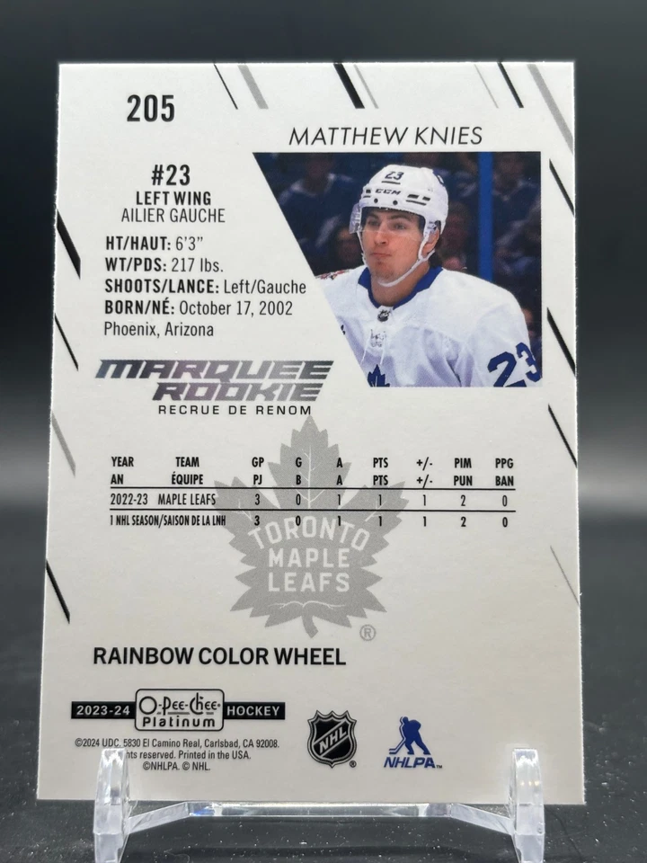 Matthew Knies 2023-24 O-Pee-Chee Platinum Rainbow Color Wheel Rookie #205 - Image 2 of 3