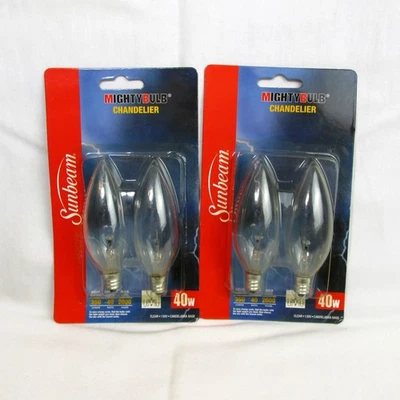 New Lot of (2) Sunbeam Chandelier 40W Clear Glass Candelabra Base Packs - Image 1 of 4