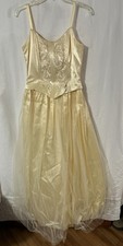 GUNNE SAX VTG 80s Jessica McClintock Corset Gown Embroider Yellow Dress 7/8