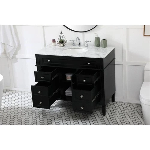 Elegant Decor Park Avenue 42" Metal MDF Marble Single Bathroom Vanity in Black - Picture 8 of 8