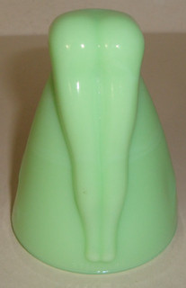 Original Jadeite Bottoms Up Shot Glass McKee Uranium Glow Pat. 77725 Nude Lady