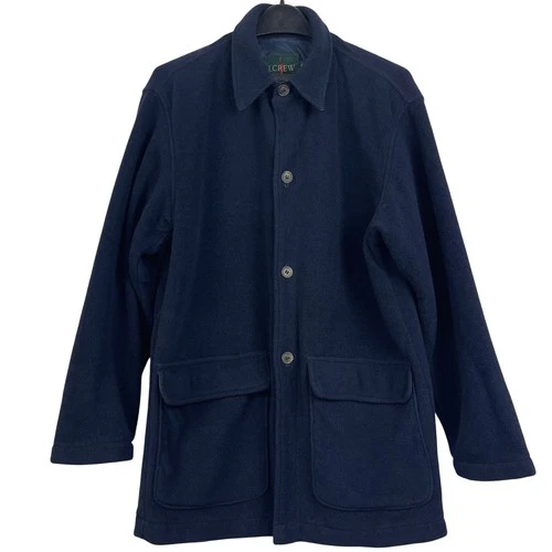 VTG Y2K J. Crew Oarsman Mens S Navy Fleece Button Front Barn Chore Coat Jacket