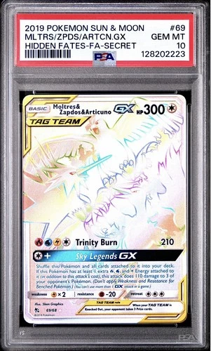 PSA 10 Moltres Zapdos Articuno GX 69/68 Hidden Fates Rainbow Tag Team Pokemon