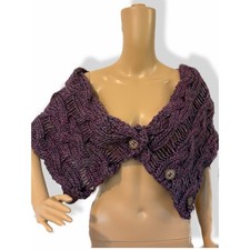 Hand knit heavy cable open stitch purple wrap shawl scarf