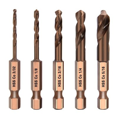M35 Cobalt Stubby Drill Bit Set 5 Piece HSS Metal Hex Shank Stainless Steel
