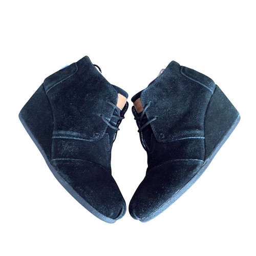 Stivaletti stringati TOMS donna Desert zeppa neri neri US 9 scamosciati - Foto 3 di 8