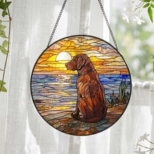 Labrador Stained Glass Memorial Suncatcher: Chocolate Lab Dog Window Hanging