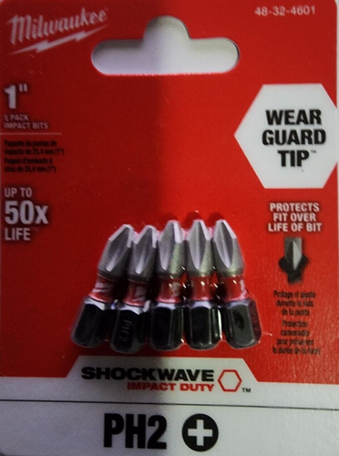 Milwaukee 1″ 5 Pack Impact Bits Shockwave PH2  48-32-4601