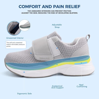 Ortho+rest mens grey sneakers Adjustable Closure Orthopedic