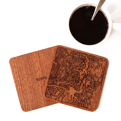 Wooden Map coasters Asia city map craft Free combination handmade