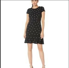 MICHAEL KORS Womens Black White Flower Stud Dress Size L