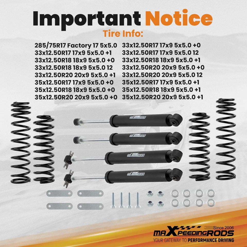 2.5" Lift Kit W/ Shock Absorbers for Jeep Wrangler JK Unlimited 4DR 2007-18 - Image 3 of 4