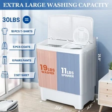 Semi-automatic Washing Machine 30lbs Compact Twin Tub with Built-in Drain Pump⭐