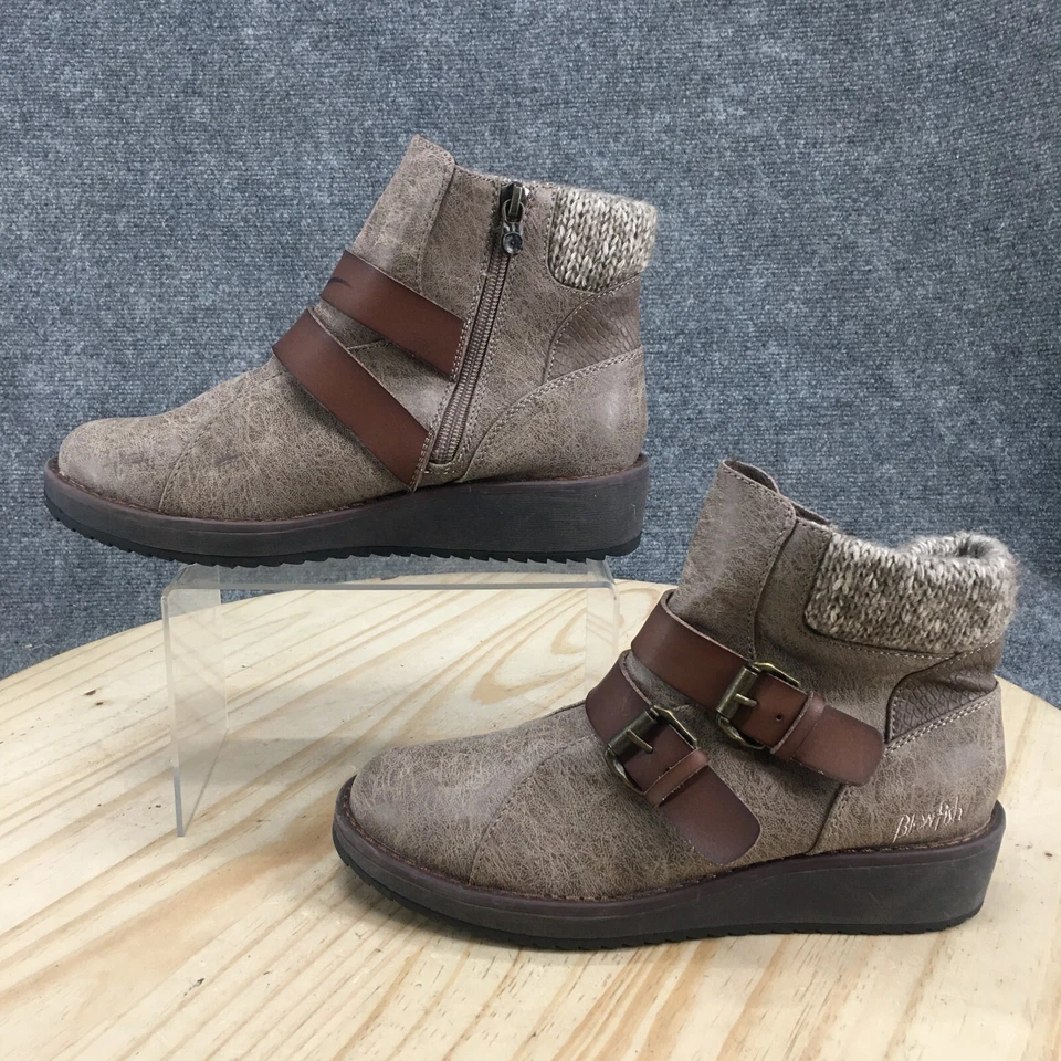 Blowfish Malibu Boots Womens 7 Correct Ankle Booties Taupe Round Toe Buckle - Image 2 of 4