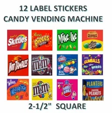 12 Self Stick 2.5 x 2.5 Candy Vending Labels