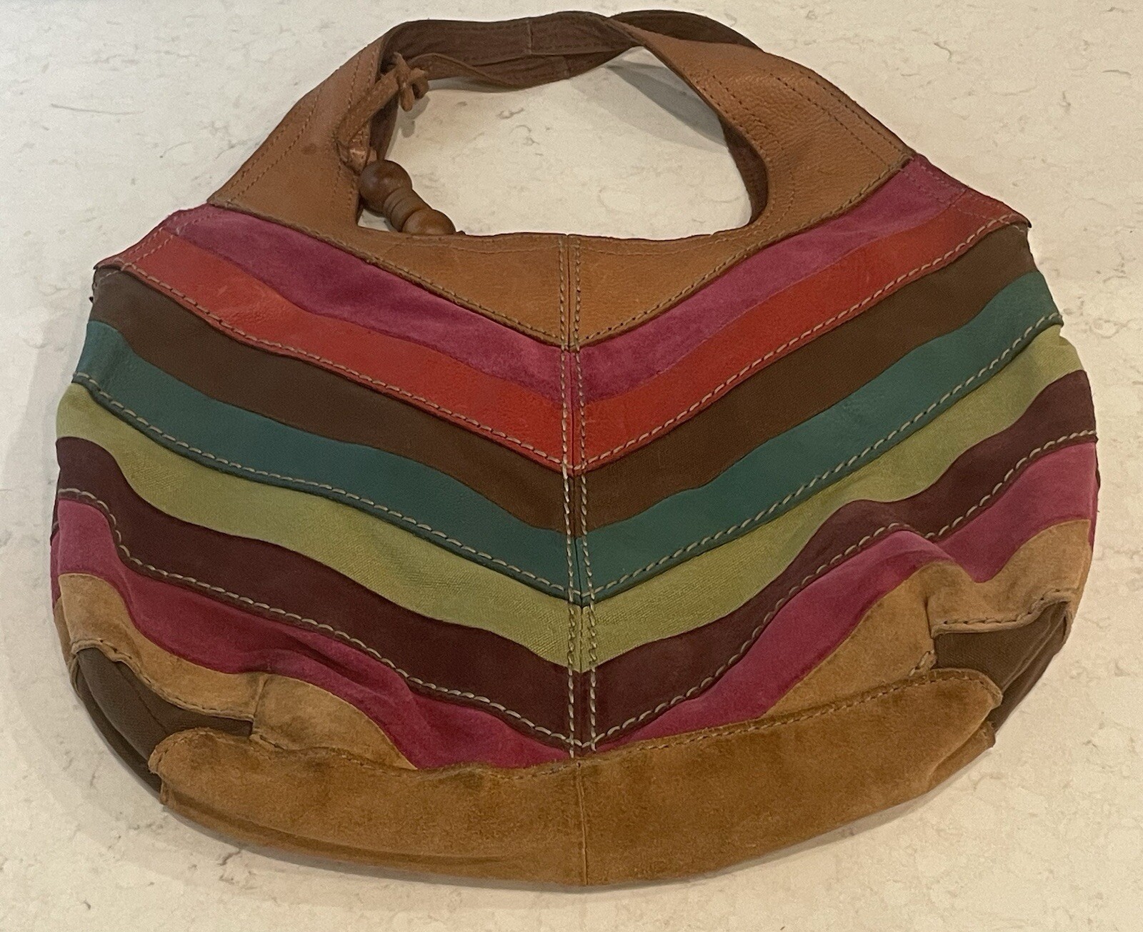 Fossil Multicolor Patchwork Leather Suede Hobo Sh… - image 5