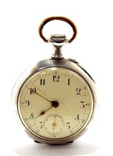 Pocket Watch JUNGFRAU Open Face Dial Porcelain Case Silver 46mm 1900c Working
