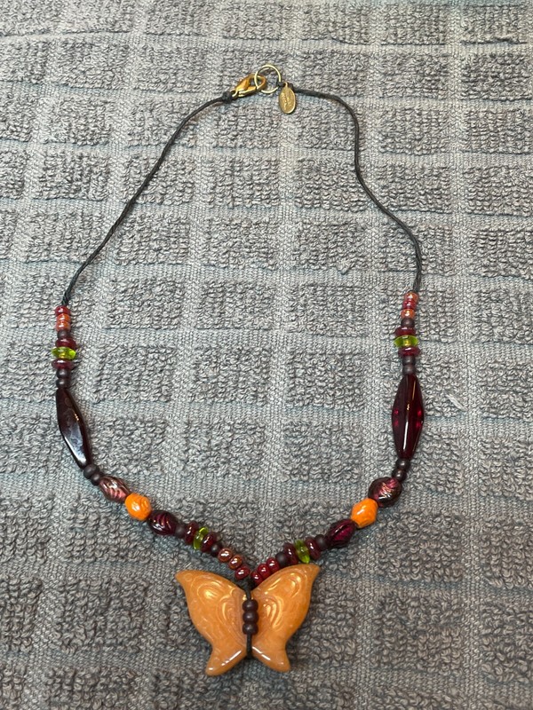 Stunning Teresa Goodall Necklace Beads and Stones Butterfly Drop