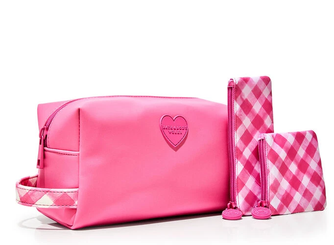 Bath & Body Works Pink Gingham 3 Bolsas de Maquillaje + Llavero Silbato Corazón Iluminado FOB Foto 2 de 4