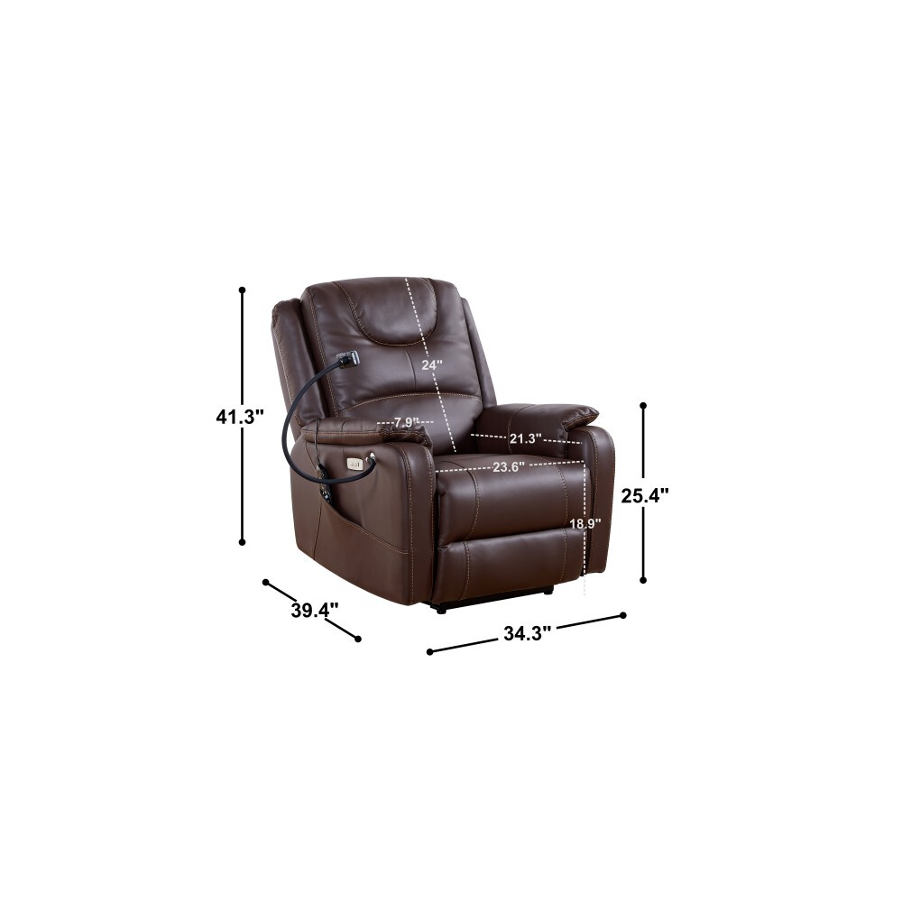 Zero Gravity Power Recliner 8 Vibrating Points Massage Heating Bonded Leather US