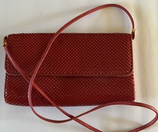 Vintage 70s Whiting Davis Red Purse Clutch Metal Mesh Crossbody Shoulder Bag