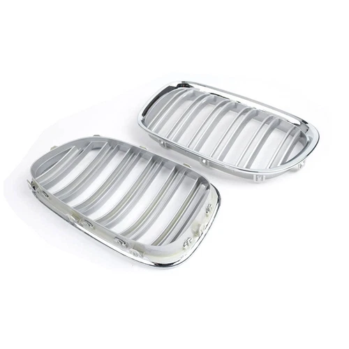 For BMW F01 F02 F03 F04 2009-15 2Pcs Chrome Dual Slat Front Bumper Kidney Grille - Picture 8 of 8