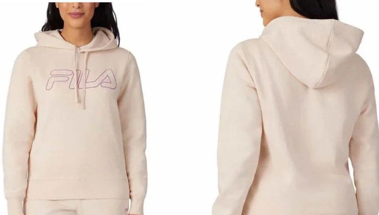 Nuova Fila Felpa con Cappuccio Donna Logo Cordino Vita A Coste Polsini Crema XL