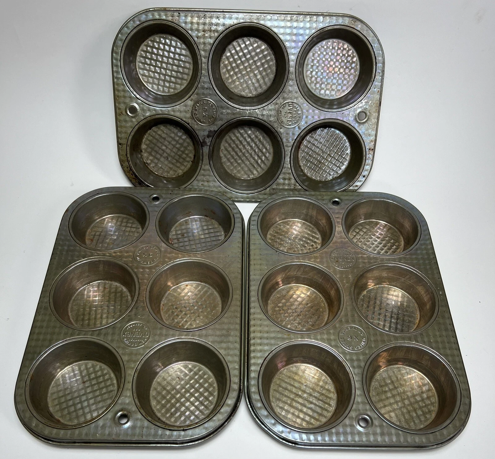 Vintage 18 Ovenex 3X 6 Metal Muffin Tin Cupcake Baking Pan Iridescent ￼