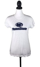 PENN STATE Nittany Lions Women's White T-Shirt Sz LARGE Textured Cotton Short Sl