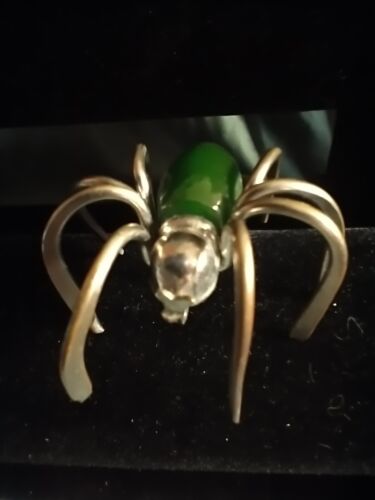 Vtg. Green Bakelite and Brass Spider Costume Jewel