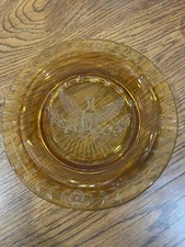 Vintage Amber Glass Eagle and Stars Ashtray