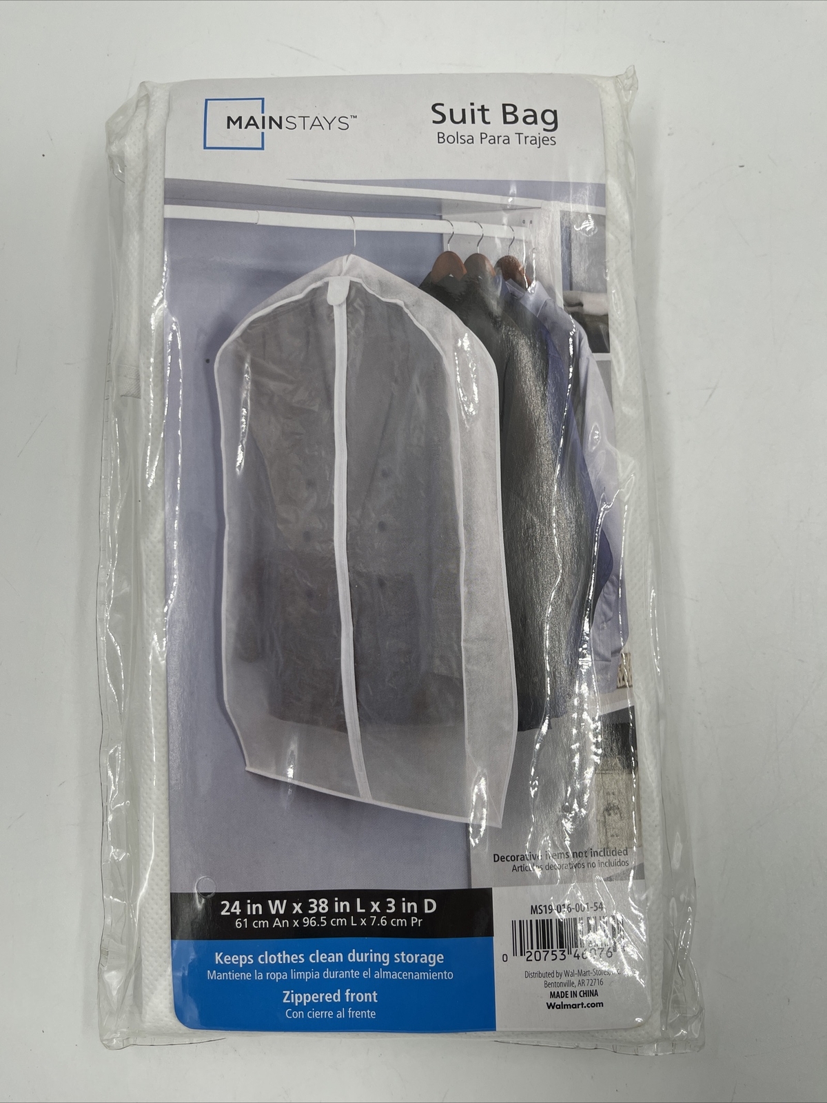 NEW Mainstays White Suit Garment Bag 24" x 3"x 38" Front zippered eBay