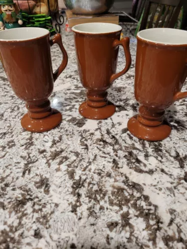 set of 3 brown Vintage Hall Pottery Pedestal Mug #1273 MCM Irish Coffee Mugs