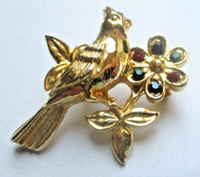 Broche Oiseau Métal Doré Avec Pierre Et Strass Cristal - Neuf Sans Emballage, Accessoire Vintage