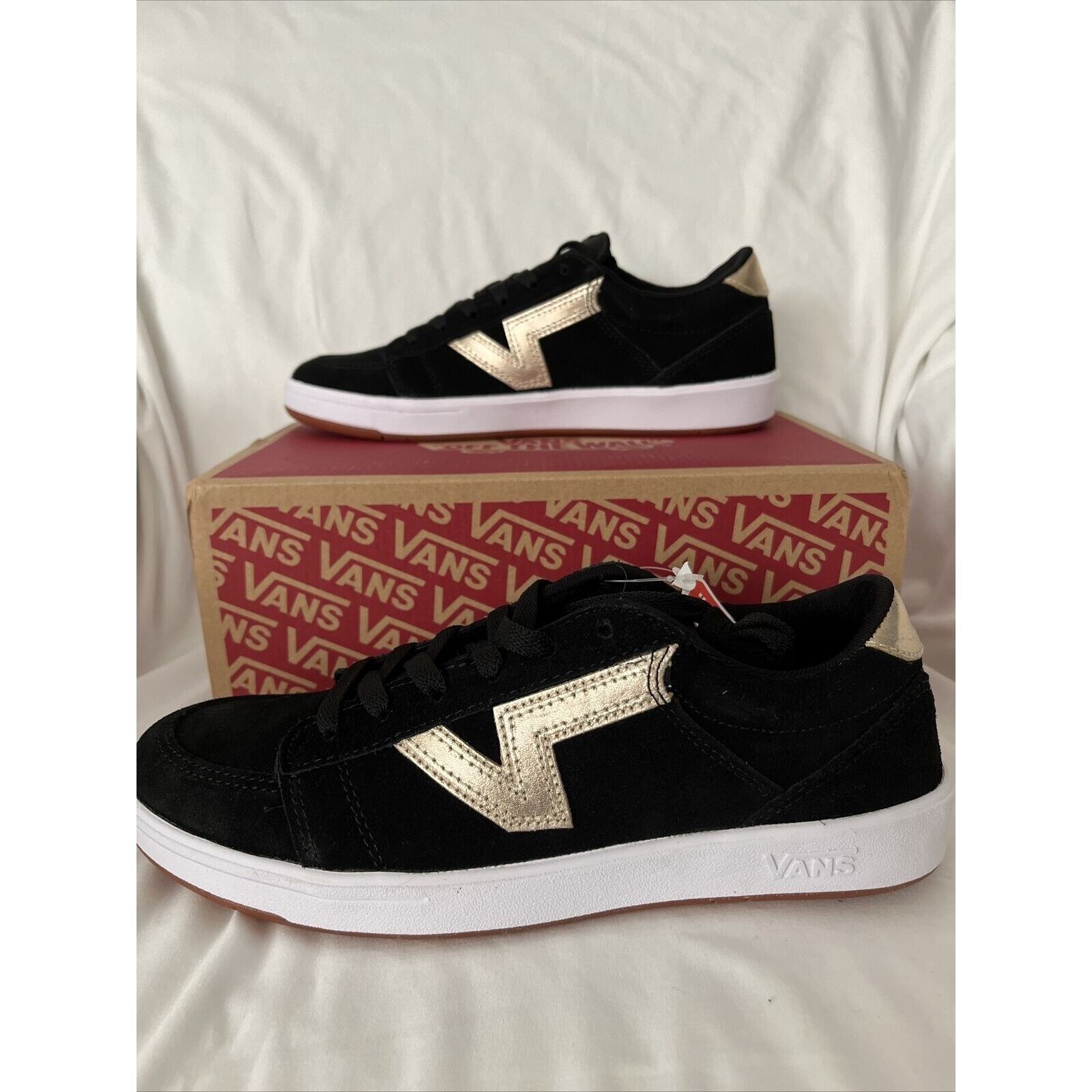 VANS Soland Suede Sneakers Women’s Size 10 Black Gold Metallic Logo- NEW IN BOX