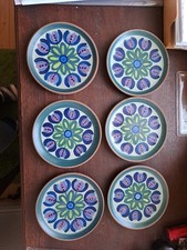 6 Teller KMK kupfermühle Keramik,  Viola; ca. 15 cm