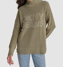 DKNY Jeans Women's Green Mock Neck Logo Sweater Size S