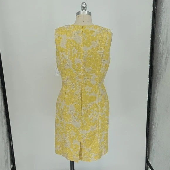 01566 Tahari Floral Pearl Sequins Sheath Dress Yellow size 8P preppy wedding - Image 2 of 4