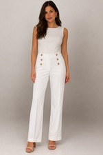 Nine West White Nautical Sailor Pants Gold Button Wide Leg Trousers Womens 12